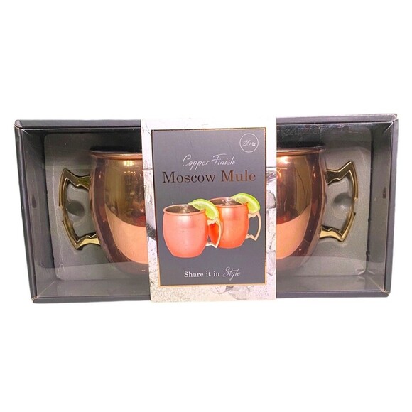 Moscow Mule Mugs Copper Finish 2 Pack Silver One International New in Box - Picture 2 of 7
